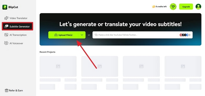 upload file to subtitle generator