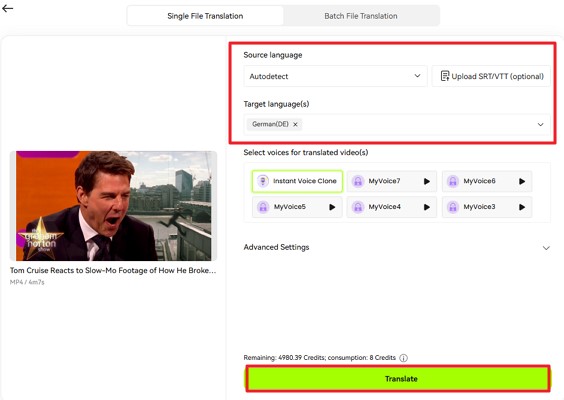 set languages and translate video