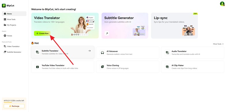 hit create now to translate tiktoks