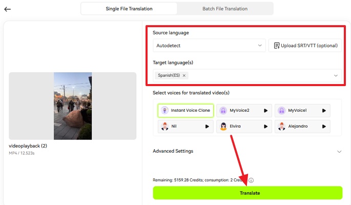 adjust source language to translate video