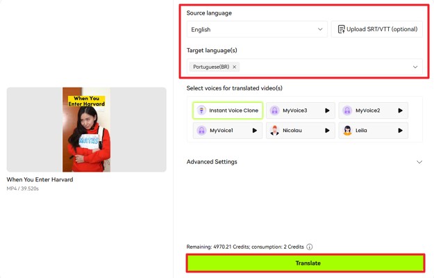 hit translate button to generate results