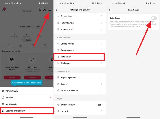 disable data saver option on tiktok
