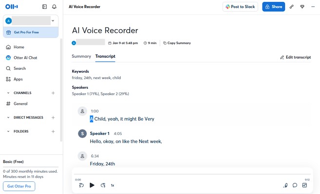 transcript software free otter ai