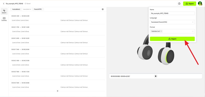 download transcription to device