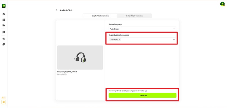 select language choices and hit generate