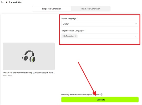 add audio file blipcut transcription