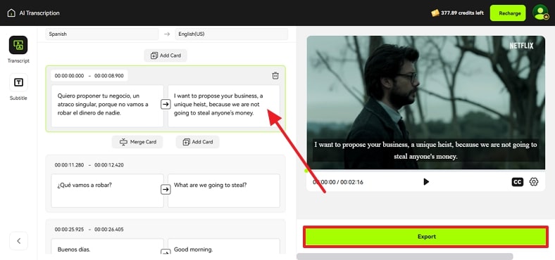 export after adjusting transcriptions