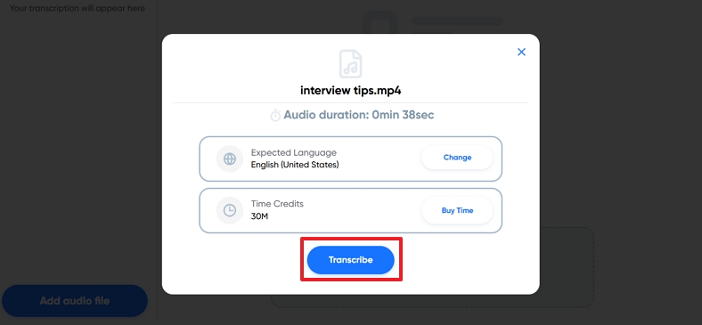 hit transcribe button