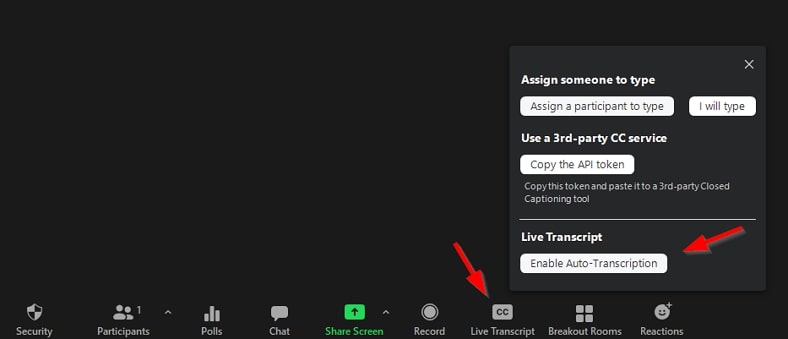 click live transcription zoom
