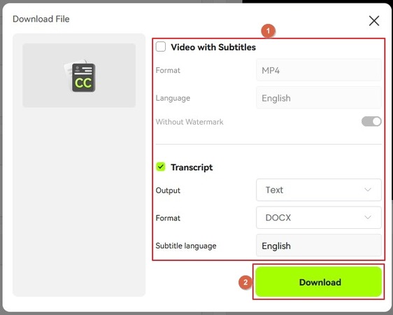 define output preferences and download the video