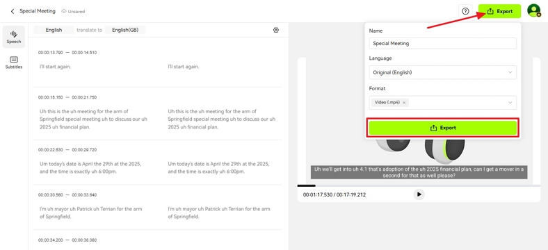 save transcribed file from blipcut
