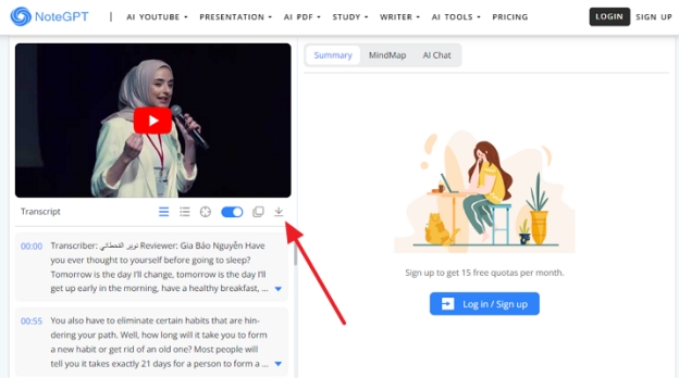 download notegpt search youtube video transcripts