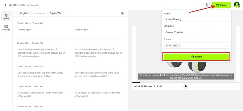 download your meeting transcript from blipcut