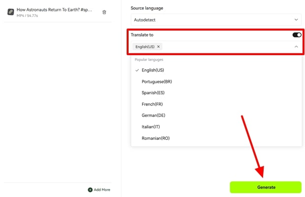 Translate TikTok transcripts
