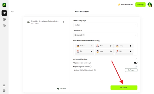 adjust settings and press translate