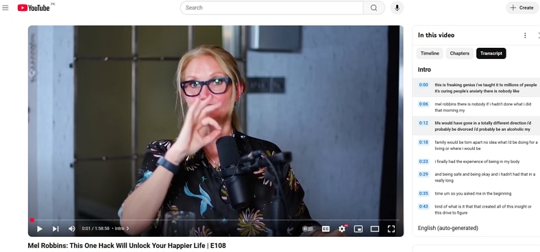 find transcription results youtube