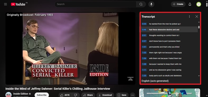 youtube transcript navigate through video