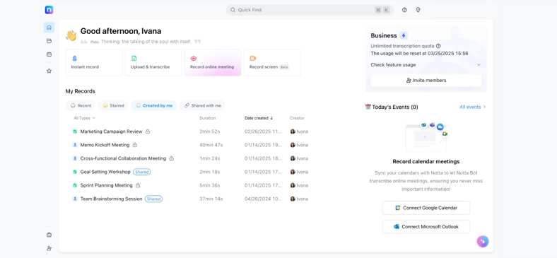 meeting transcription via notta ai