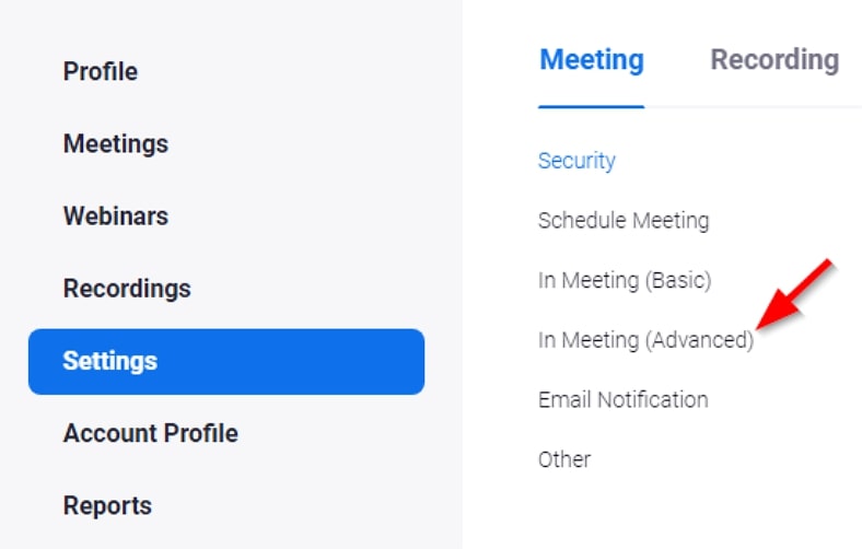 open in meeting advanced option