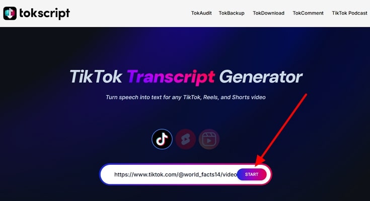hit start to proceed on tokscript