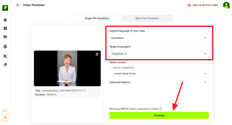 click translate after adjusting languages