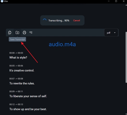 review generated transcription and save