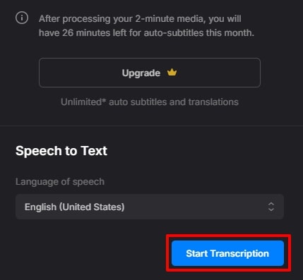 use start transcription button