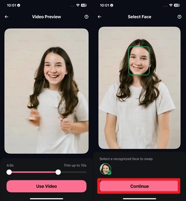 hit continue after recognizing face
