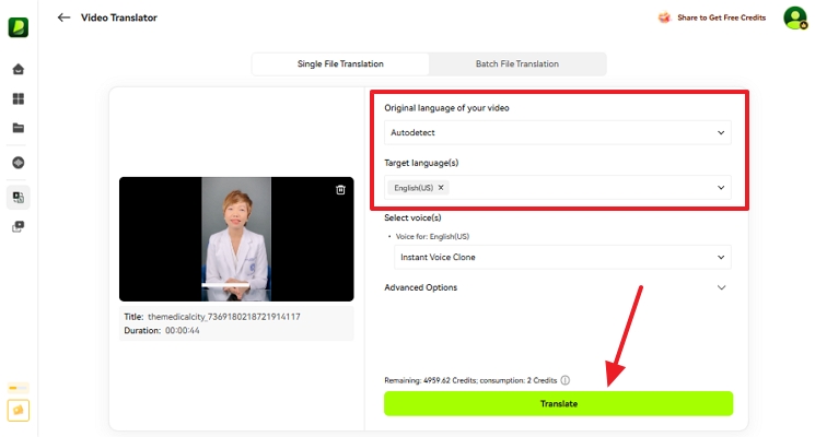 translate after choosing languages
