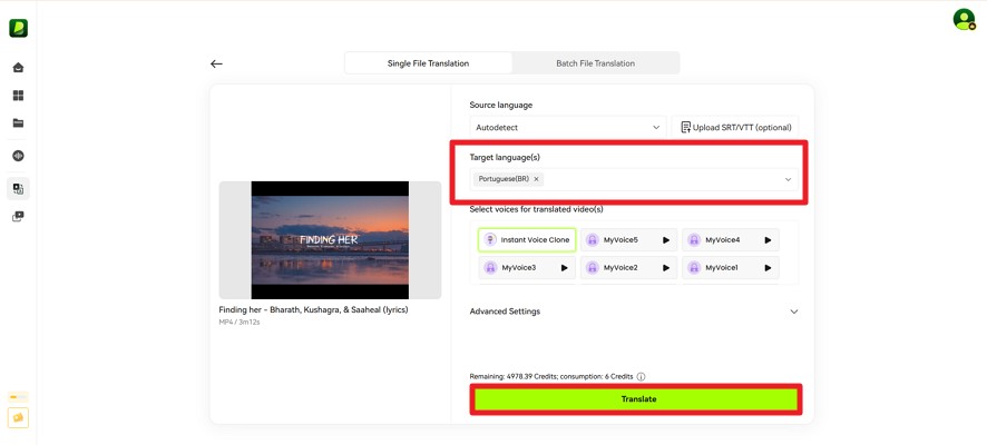 Select Target Language