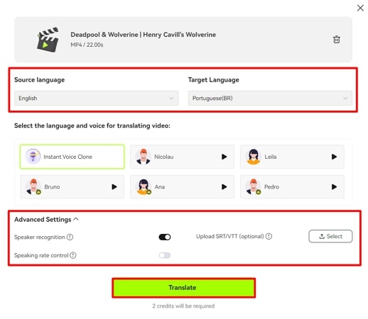 Establecer la configuración de idioma para la traducción de subtítulos