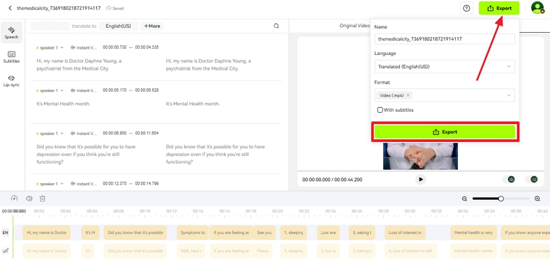 review video and click export