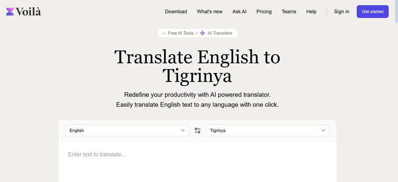 get voila ai english to tigrinya