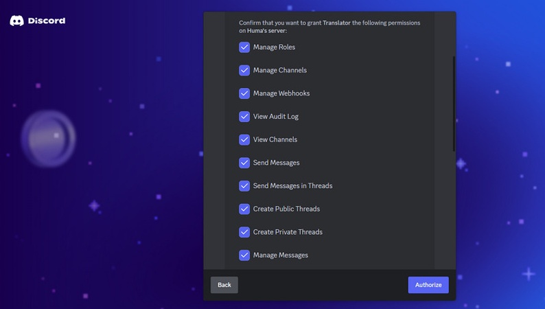 Otorgar Permisos Bot de Traducción Automática de Discord Gratis