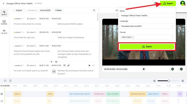 export translated video machine translation