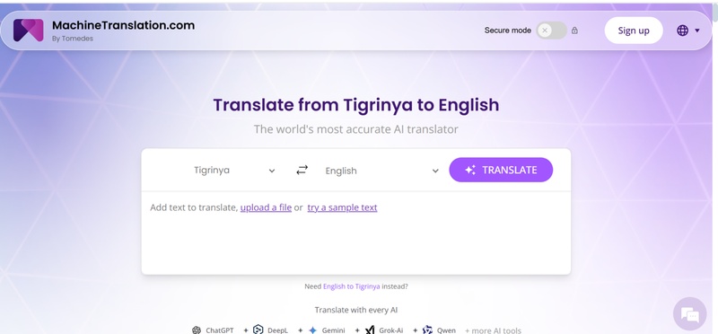 machine translation english to tigrinya