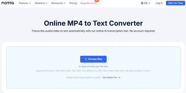 Upload MP4 File to Notta converter