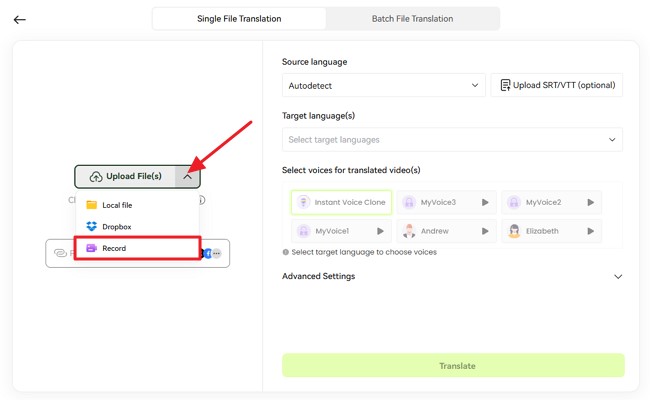 choose record to upload file