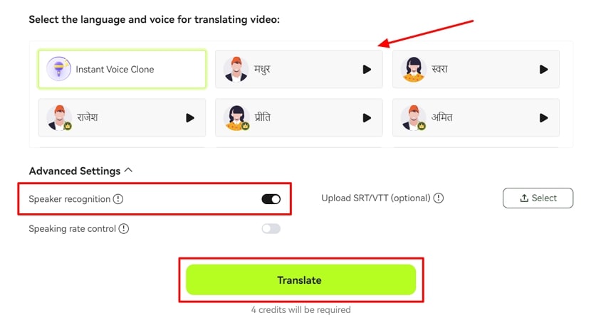 define translation parameters and continue