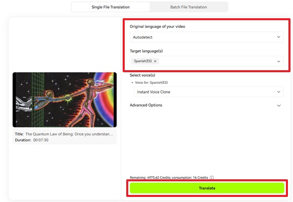 choose translate language spanish hit translate
