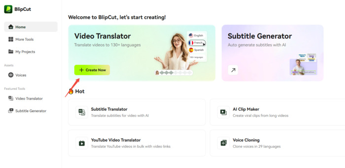 upload video to blipcut video translator