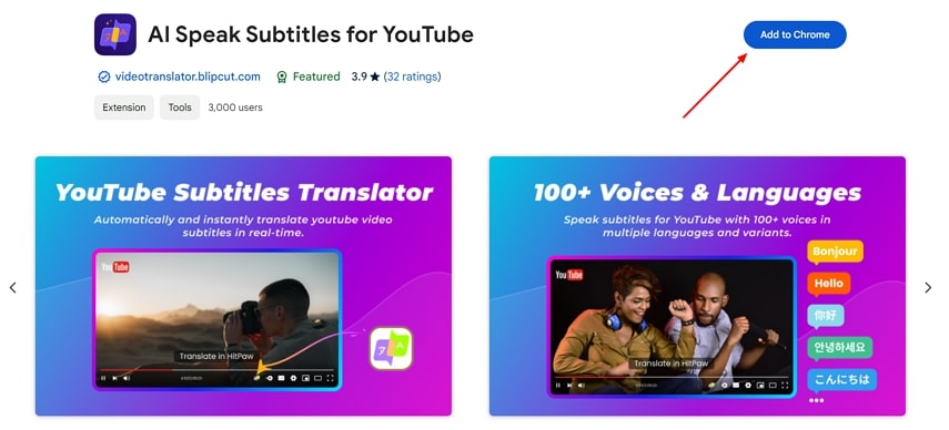 BlipCut video translator chrome extension
