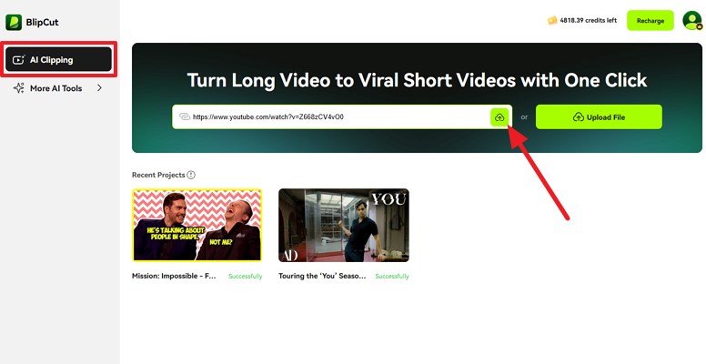 insert link to blipcut ai clipping