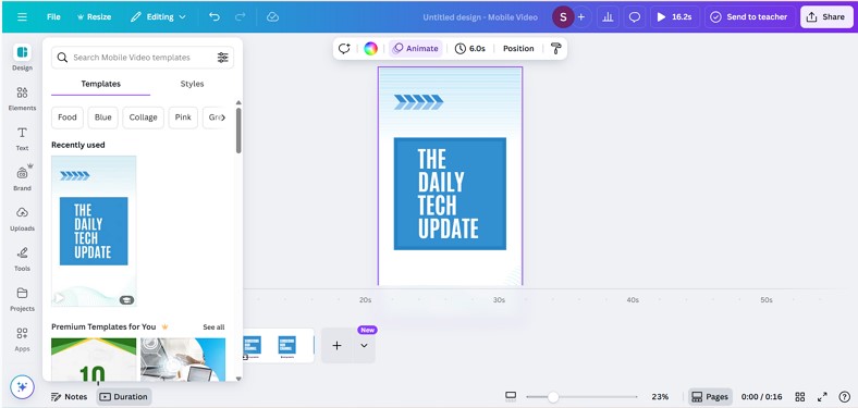 choose template for short clip