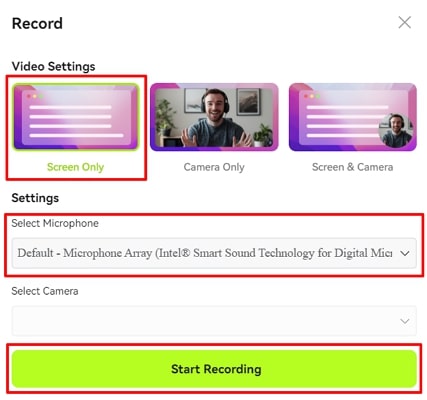 pick screen and tap start recording