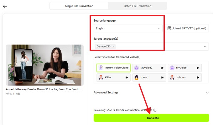 set target and source language