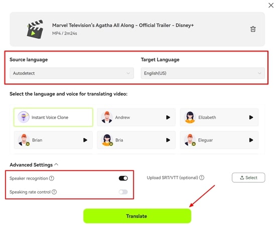 Establecer traducción de subtítulos blipcut