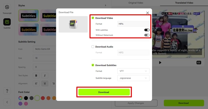 télécharger la vidéo avec les sous-titres