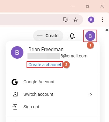 click create a channel to learn how to start a youtube channel