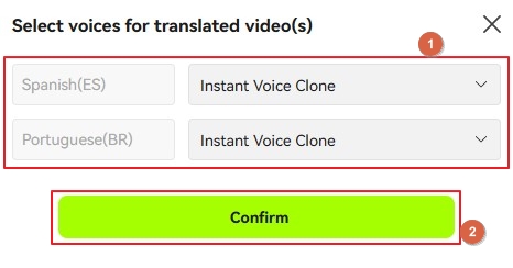 confirm instant voice clone and click confirm